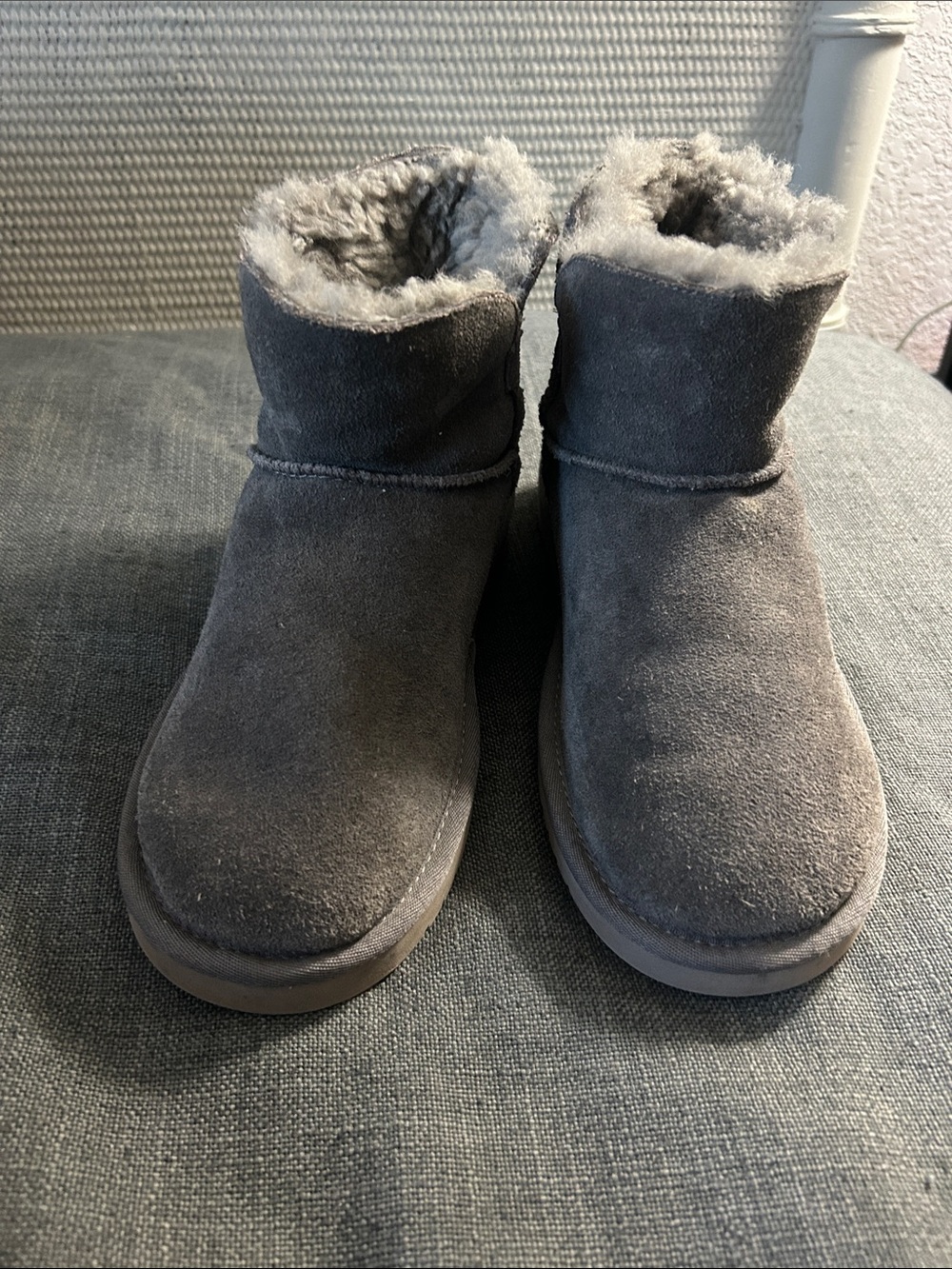 Koolaburra Kids Gray Suede Faux-Shearling Ankle Boots